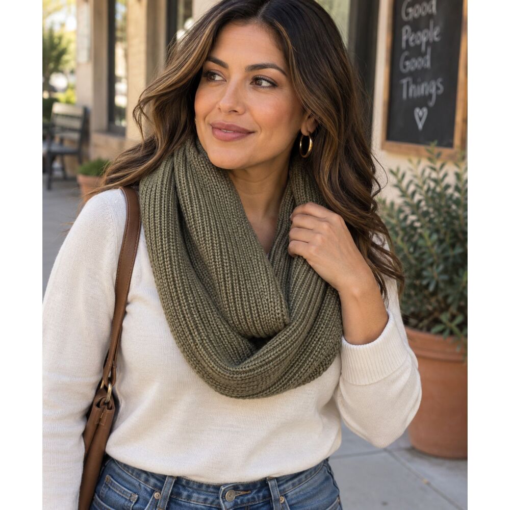 Maggie's Organics Infinity Scarf Chunky Knit Organic Cotton Olive Green One Size
